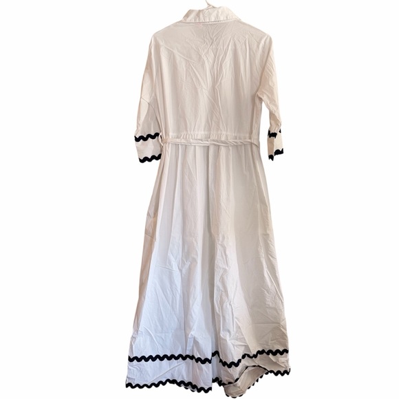 Vilagallo Natalia White Poplin Ricrac Trim Belted Button Down Shirt Dress 44 - Picture 5 of 8